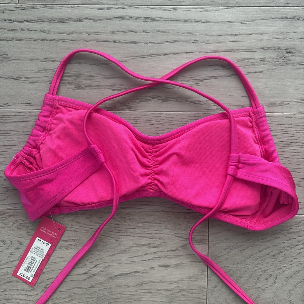 Xhilaration Shiny Pink Bikini Top Juniors Medium Tie-Crossback Bralette Swim New - Picture 5 of 7
